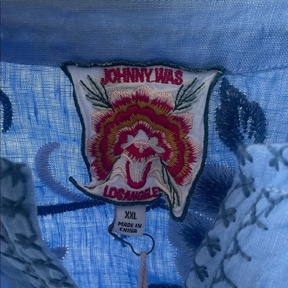 Johnny Was Embroidered Light Blue Floral Tunic - Picture 2 of 12